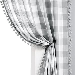 Treatmentex White Grey Buffalo Plaid Curtains 95inch Pom Pom Curtains for Living Room Vintage Farmhouse Gingham Check Kitchen Curtains for Bedroom Basement Window Curtains 2 Panels Rustic Drapes, Basement Window Curtains, Grey And White Curtains, Buffalo Plaid Curtains, Short Window Curtains, Pom Pom Curtains, Buffalo Check Curtains, Check Curtains, Plaid Curtains