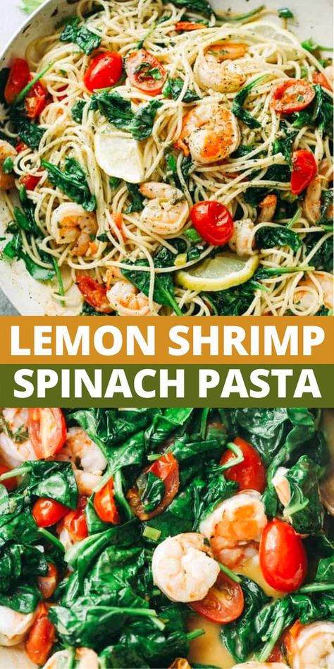 Shrimp Spaghetti Recipes, Shrimp And Spinach Pasta, Speggetti Recipes, Shrimp And Spinach Recipes, Shrimp Spinach Pasta, Seafood Tacos, Shrimp And Spinach, Lemon Shrimp Pasta, Shrimp Spinach