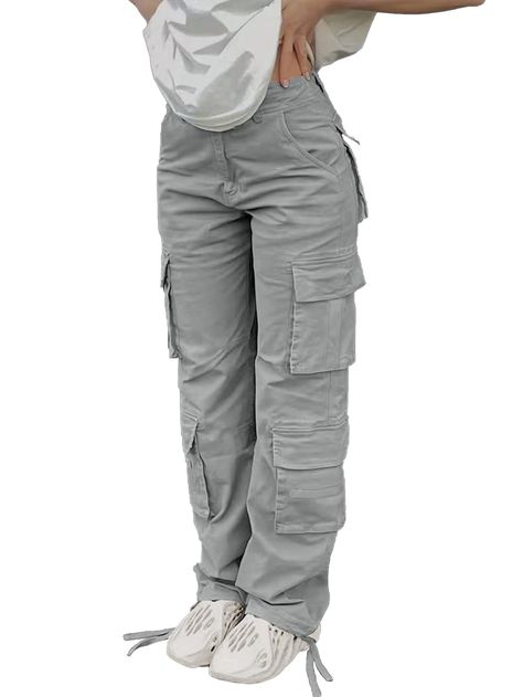 PRICES MAY VARY. 【MATERIAL】Cargo pants for women baggy y2k, made of 100% viscose—a soft premium fabric that is semi-stretch, lightweight , comfortable, and breathable for wear in all seasons. 【FEATURES】Fashion y2k straight wide leg baggy pants with a high-rise, straight leg design, featuring a concealed zipper for easy opening and closing. Designed with practical pockets and a loose fit for maximum freedom, they are both trendy and fashionable. 【MATCH】These women's casual cargo pants boast a smo Womens Casual Dress Pants, Cargo Pants Baggy, Straight Wide Leg Pants, Baggy Y2k, High Waisted Cargo Pants, Cargo Pants For Women, Ripped Jeans Women, Grey Cargo Pants, Y2k Pants