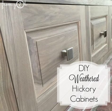 from Gardners 2 Bergers: DIY Weathered Hickory Cabinets Gray Stain Kitchen Cabinets, Refinished Cabinets, Cabinet Stain, Kitchen Cabinets Upgrade, Realistic House, Hickory Cabinets, Diy Cabinet, Kitchen Painting, Kitchens Cabinets