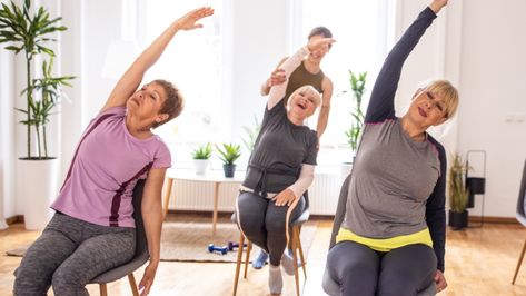 See the 5 Chair Yoga for Seniors Exercises That Experts Say Everyone Should Try Chair Yoga For Seniors, Daily Stretching Routine, Beginner Poses, Yoga For Seniors, Chair Exercises, Lower Back Exercises, Chair Yoga, Yoga Moves, Senior Health