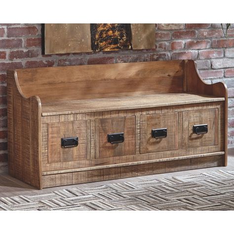 Garrettville Storage Bench - Bed Bath & Beyond - 26456829 Accent Bench, Solid Wood Benches, Wood Storage Bench, Entryway Bench Storage, Entryway Storage, Wood Accent, Ashley Furniture Homestore, Wood Bench, Ashley Furniture