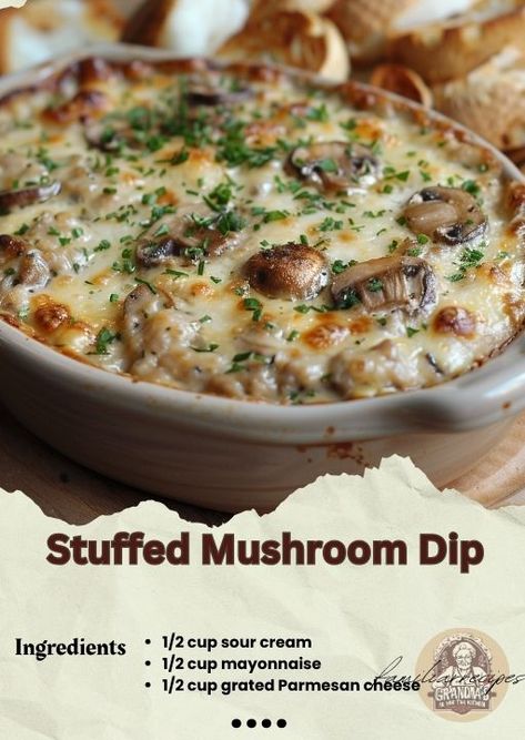 Stuffed Mushroom Dip, Mushroom Dip, Creamy Mushroom Pasta, Stuffed Mushroom, Dessert Salads, Budget Friendly Recipes, Dip Recipe, Appetizer Dips, Mushroom Recipes