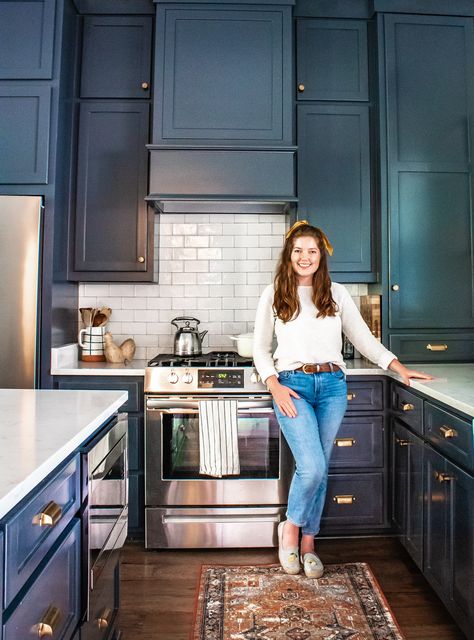 Blue Cabinets With Brass Hardware, Navy Kitchen Brass Hardware, Blue Kitchen Cabinets Brass Hardware, Benjamin Moore Midnight Blue Cabinets, Van Deusen Blue Benjamin Moore Cabinets, Benjamin Moore Abyss, Axstad Blue, Axstad Ikea Kitchen Blue, Naval Kitchen Cabinet