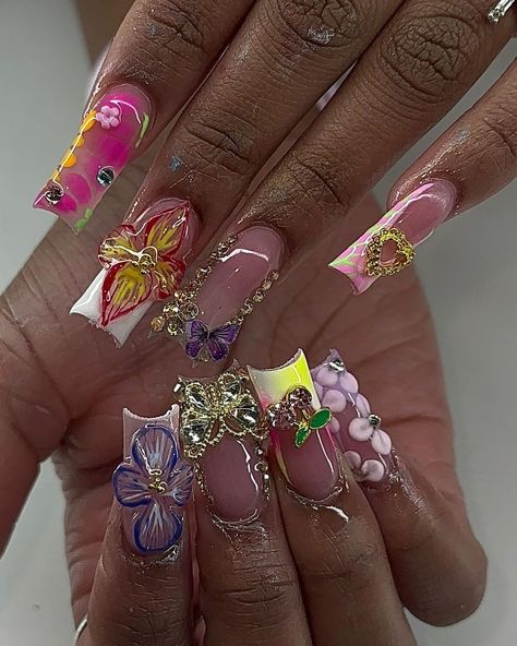 Unique Nails Designs, Medium Long Nails, Spring Sets, Artistic Nails, Medium Nails, Hard Nails, Diy Acrylic Nails, Colored Acrylic Nails, Dope Nail Designs