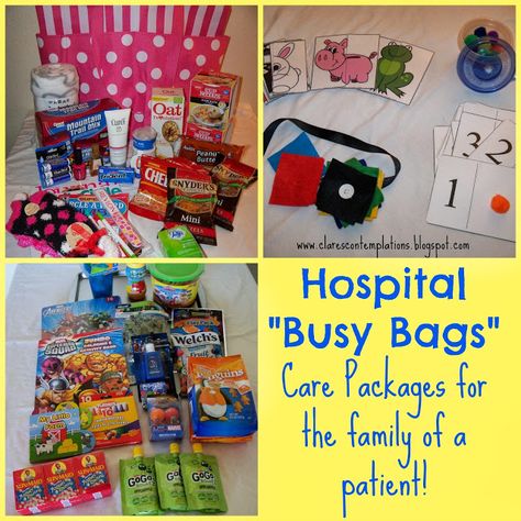 Hospitals Busy Bags and Care Packages Hospital Gift Basket Care Packages, Hospital Care Packages, Hospital Gift Baskets, Hospital Care Package, Someone In The Hospital, Pre Workout Drink, Service Projects For Kids, Blessing Bag, Community Service Ideas