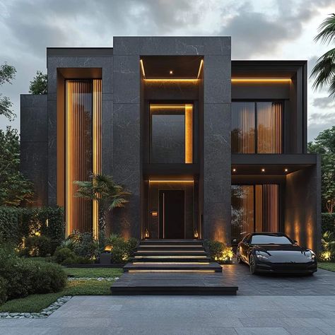 Modern Flat House, Dark Modern House Exterior, Modern Mansion Exterior, Linkedin Design, Dark Modern House, House Structure Design, Futuristic House, Luxury Villa Design, Villa Luxury