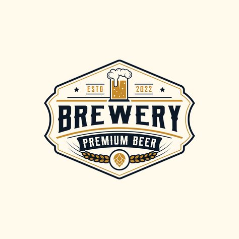 Download this Premium Vector about Premium Brewery Beer Vintage Logo Design and discover more Professional Graphic Resources on Freepik. #freepik #vector #beer #beerlogo #craftbeer #brewery #brewing Brewery Merch, Vintage Brewery, Premium Beer, Beer Brewery, Beer Logo, Beer Company, Vintage Logo Design, Vintage Beer, Vintage Graphic Design