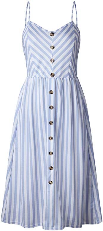 Women's Dresses-Summer Floral Bohemian Spaghetti Strap Button Down Swing Midi Dress with Pockets: Amazon.ca: Clothing & Accessories Sara Dress, Sundress Casual, Formal Dress Shops, Semi Formal Dress, Beach Dresses Summer, Striped Sleeveless Dress, Bohemian Floral, Floral Tunic, Formal Dresses For Women