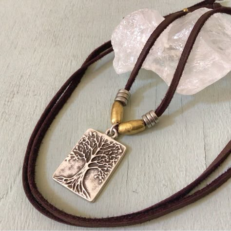 New Necklace Adjustable Approximately To 30”L Brown Dark Chocolate Tone Soft Genuine Leather Cord Sueded Strand Of Deerskin. Oxidized Silver Hammered Tree Of Life Charm Pendant Approx 1”L/ 0.75”W Antique Tone Gold Plated Tube Spacer Beads. Oxidized Silver Disk Beads. Necklace Is Adjustable To Your Desired Length Between 15" And 30". (38cm - 76cm), And Can Be Worn Both Short Or Long. Handcrafted In Us Handmade Artisan Item Exclusive Bestseller Style/ Great Gift Idea Bundle Up And Save Even More A Necklace Leather Cord, Leather Cord Jewelry, Jump Ring Jewelry, Lava Bead Bracelet, Leather Cord Necklace, Necklace Leather, Artisan Necklace, Cord Jewelry, Leather Corded Necklace