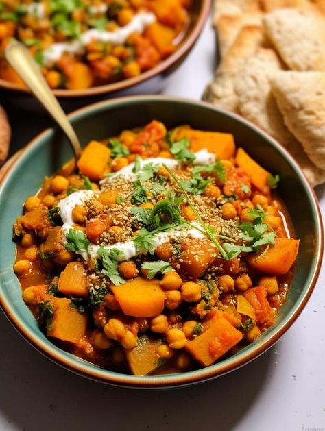 Moroccan Butternut Squash Stew with Chickpeas and Lentils Squash Stew, Butternut Squash Stew, Moroccan Stew, Plant Based Whole Foods, Lentil Stew, Green Lentils, Lentil Recipes, Naan Bread, Vegetarian Recipes Dinner