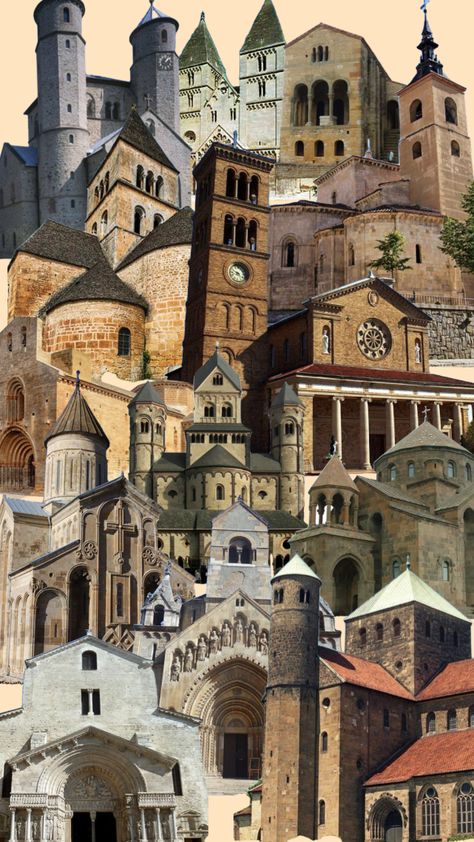 Romanesque Aesthetic, Architecture Styles, Romanesque Art, Romanesque Architecture, Art Periods, Medieval Architecture, Architecture Collage, Gothic Architecture, Art Aesthetic