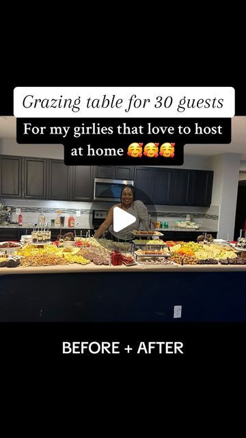 Deb Lester on Instagram: "Watch us build a grazing table on my kitchen island 

#grazingtable #charcuterieboards #hostinhomeideasblackpeople #dinnerideas #christmassetupideasblackpeople #kitchenislandmagic #socializeinstyle #foodloverideas" Kitchen Island Food Display Party, Thanksgiving Grazing Table, Brunch Spread Table, Easter Brunch Table Decor, Baby Shower Grazing Table, Appetizer Table Display, Brunch Grazing Table, Diy Food Display, Grazing Table Ideas