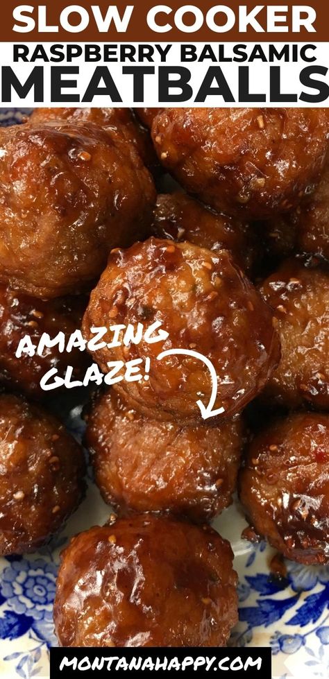 Raspberry Balsamic Meatballs, Meatballs With Raspberry Jam, Balsamic Glazed Meatballs, Cooking With Balsamic Vinegar, Glazed Meatball Recipes, Raspberry Balsamic Vinegar Recipes, Cherry Glazed Meatballs, Uses For Balsamic Vinegar, Jam Meatballs Crock Pot