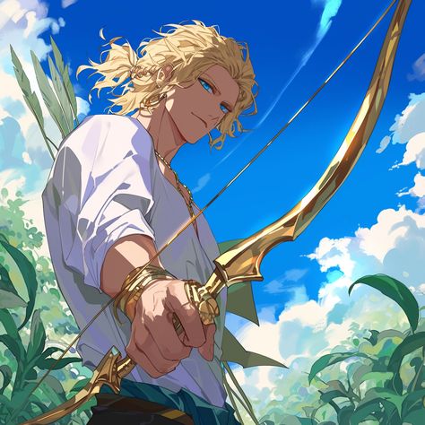 Male Character Design Blonde, Half Dragon Half Human Male, Blonde Character Design Male, Archer Oc, Elf Oc Male, Archer Male, Archer Aesthetic, Dragon Man, Archer Characters