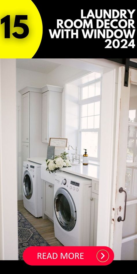 Discover the perfect balance of style, elegance, and practicality with our laundry room decor with window for 2024. From elegant and refined window sill decor to rustic and charming old window accents, find all the inspiration you need for your next home project. Small Laundry With Window, Laundry Room Windows Ideas, Window In Laundry Room Ideas, Washer And Dryer In Front Of Window, Laundry Room Design With Window, Laundry Room Window Ideas, Laundry With Window Above Sink, Washer And Dryer Under Window, Washer Dryer Under Window