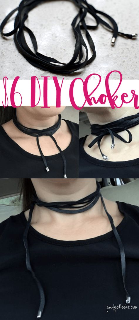 Leather Choker Necklace DIY - make it in minutes! Choker Necklace Diy, Diy Choker Necklace, Diy Choker, Leather Choker Necklace, Bow Necklace, Necklace Diy, Leather Chokers, Diy Necklace, Diy Jewelry