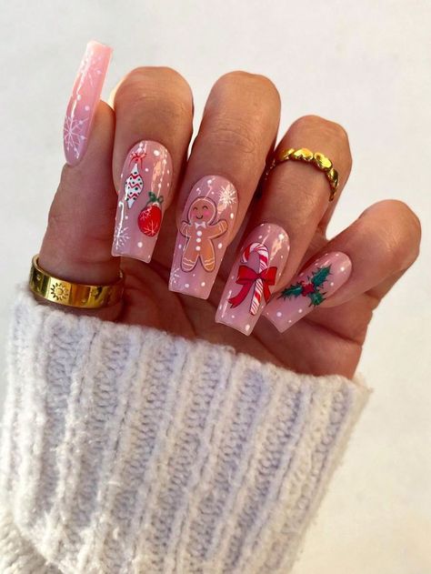 Multicolor  Collar    Color Nails Embellished   Beauty Tools Nail Art Noel, Xmas Nail Art, Ballet Nails, Long Press On Nails, Nagel Tips, Her Nails, Nail Swag, Xmas Nails, Christmas Nail Designs