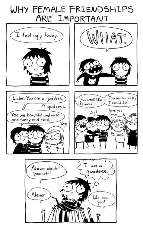 This heartwarming truth. | 9 Comics That Are So Relatable It Hurts Sarah Anderson Comics, I Feel Ugly, Sarah's Scribbles, Sarah Andersen, Sarah Anderson, Feeling Ugly, Online Comics, Female Friendship, Bd Comics