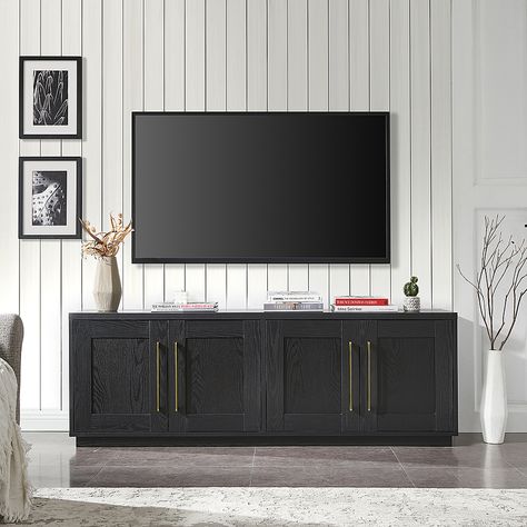 Tall Tv Console, Black Tv Console, Large Tv Unit, Black Tv, Console Organization, Modern Tv Stand, Modern Tv, Media Console, Grey Oak