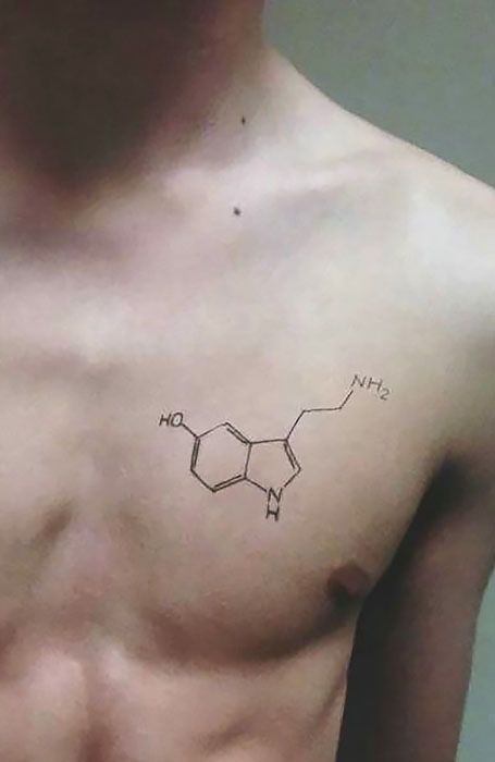 30 Simple Tattoos Ideas for Men - The Trend Spotter Simple Tattoos Ideas, Scientific Tattoo, Serotonin Tattoo, Witcher Tattoo, Tattoos Ideas For Men, Happiness Tattoo, Molecule Tattoo, Awareness Tattoo, Simple Skull