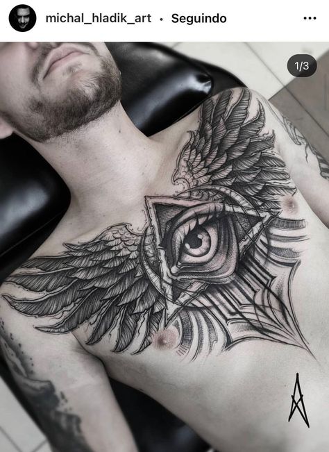 Chest Piece Tattoo Men Design, Chest Tattoo Animal, Chest Tattoo Cover Up, Owl Tattoo Chest, Chest Tattoo Stencils, Full Neck Tattoos, Third Eye Tattoos, Full Chest Tattoos, Tato Dada