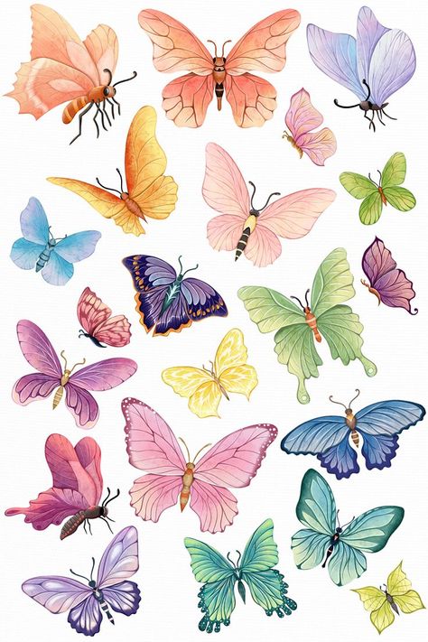 Nursery Name Art, Butterfly Sublimation, Butterflies Clipart, Clipart Butterfly, Painted Butterflies, Butterfly Bookmark, Butterfly Clipart, Bond Paper Design, Watercolor Butterfly