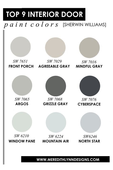 My Top 9 Paint Colors for painting your interior doors! Easy, affordable way to transform the rooms in your home. Colored Interior Doors Gray Walls, Small House Interior Door Color, Best Gray Paint For Interior Doors, 2023 Interior Door Colors, Slate Interior Doors, Charcoal Grey Interior Doors, Farmhouse Door Colors Interior, Repose Gray Interior Doors, Blue Gray Doors Interior