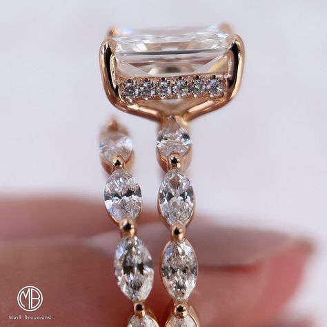 Radiant Diamond Marquise Band, Radiant Engagement Ring With Marquise Band, Engaged Photoshoot, Marquis Engagement Rings, Elongated Radiant, Marquise Band, Photoshoot Dresses, Radiant Ring, Dream Rings