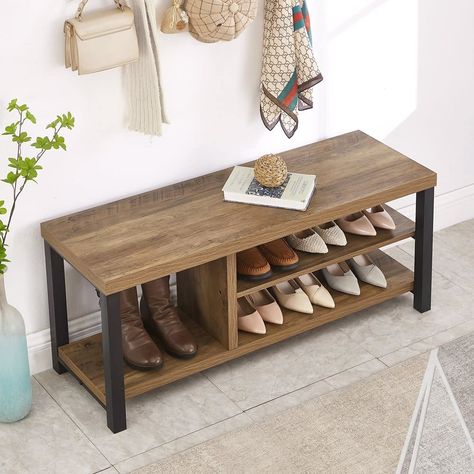 Entryway Bench Rustic, Shoe Storage Bench Seat, Entrance Bench, Wood Entryway Bench, Storage Bench Seating, Shoe Rack Bench, Shoe Storage Bench, Industrial Entryway, Vintage Bench