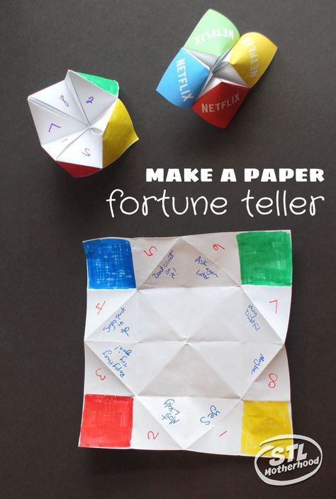 It's a blast from the past! Show your kid's a fun activity from your childhood with these paper fortune tellers...it's DIY fun! Blast From The Past Crafts, Decades Crafts, Diy Paper Fortune Teller, Paper Fortune Teller Template, Fortune Teller Paper Printable, 90s Paper Fortune Teller, Paper Fortune Teller, Vintage Fortune Teller Game, Fortune Teller Game