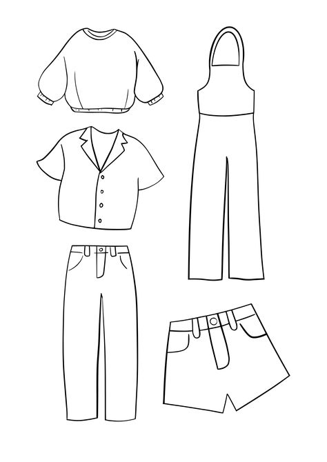 a acollection of casual clothes coloring pages Clothing Coloring Pages, Clothes Coloring, Shirts And Shorts, Free Coloring Sheets, Casual Clothes, Kids Entertainment, Coloring Sheets, Fashion Drawing, Free Coloring