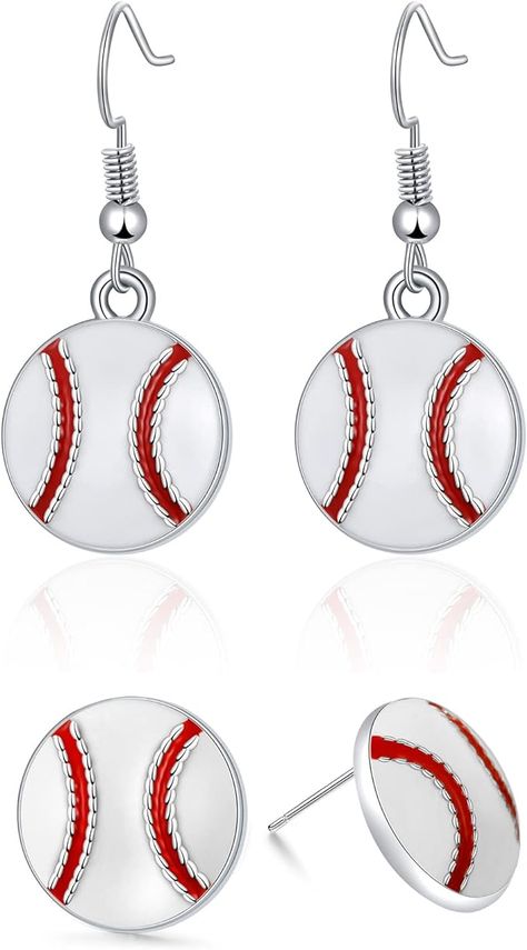 Earrings Basketball, Baseball Bracelets, Basketball Earrings, Baseball Bracelet, Baseball Earrings, Football Earrings, Red Studs, Sports Jewelry, Baseball Gifts