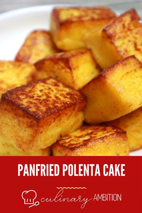 Polenta Cakes Recipes, Fried Polenta Recipes Easy, Trader Joes Polenta Tube, Polenta Cakes Savory, Polenta Patties, Polenta Recipes Tube, Tube Polenta Recipe, Pan Fried Polenta, Fried Polenta Cakes