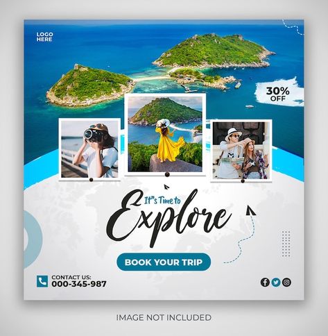 Travel and tours and adventure social me... | Premium Psd #Freepik #psd #travel-post #tour-package #tour-post #tourism-post Tour And Travel Poster Design, Tour Package Poster, Tour Packages Design, Tour And Travel Poster, Travel Post Design, Travel Post Ideas, Travel Social Media Post, Tourism Advertising, Travel Advertising Design