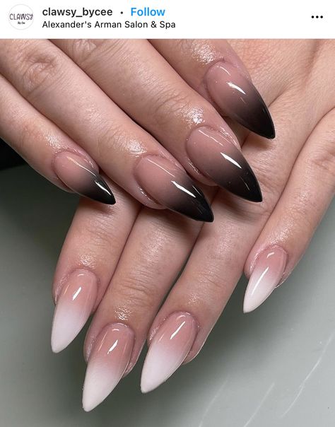 Black Ombre Manicure, White Black Ombre Nails, Ombre Black Nail Designs, Baby Boomer Nero, Ombre With French Tip, Goth French Nails, Nude Black Ombre Nails, Black Ombre French Tip Nails, Dark Angel Nails