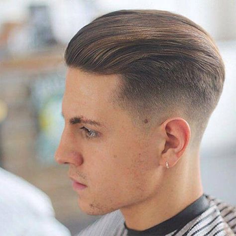 Mens Haircut Shaved Sides, Medium Fade Haircut, Slick Back Haircut, Pompadour Fade, Military Haircut, Gents Hair Style, Taper Fade Haircut, Tapered Haircut, Men Haircut Styles