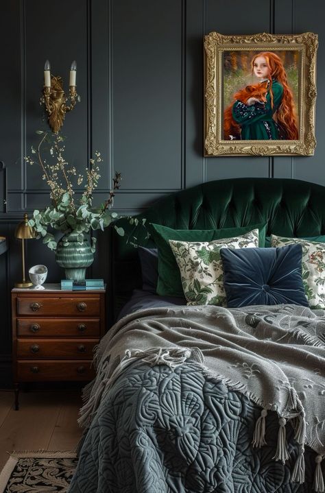 Victorian Bedroom Aesthetic, Modern Victorian Bedroom, Moody Master, Bedroom Linens, Moody Design, Victorian Bedroom, Dream Furniture, Bedroom Fireplace, Relaxing Bedroom