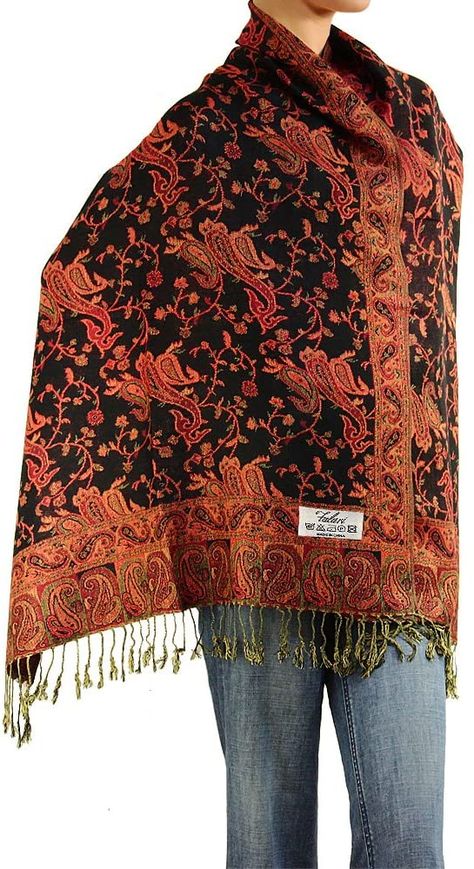 Falari Women's Woven Paisley Pashmina Shawl Wrap Scarf 80" x 27" (Style 1 - Red) at Amazon Women’s Clothing store Scarf Wrap Styles, Cashmere Winter Scarf, Mens Cashmere Scarf, Scarf Bib, Fall Scarves, Woman Weaving, Wrap Scarf, Pashmina Shawl, Shawl Scarf