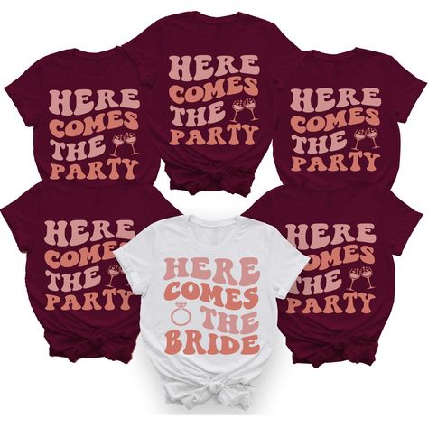 PRICES MAY VARY. Here Comes The Party T-Shirt , Bride Squad Shirts, Team Bride Tribe T-Shirt, Maid Of Honor Bride To Be Shirt, Bachelorette Party Getting Ready Outfits, girls trip 2023, family vacation. Matching best friends, family shirt for oldest, middle and youngest sister. Here come the bride shirt PERFECT FOR: bride getting ready outfits lets go girls perfect for bachelorette party, future Mrs; bride to be; maid of honor; bridesmaids; team bride tribe; family, father, mother of the bride. Bridesmaid Tshirts Ideas Bridal Parties, Bridal Party T Shirts Ideas, Bachelorette T-shirt, Bridesmaids Shirts Ideas, Bachelorette Party Matching Outfits, Bachelorette Party Shirt Ideas, Funny Bridesmaid Shirts, Bachelorette Party Outfits Group, Bachlorette Party Shirts