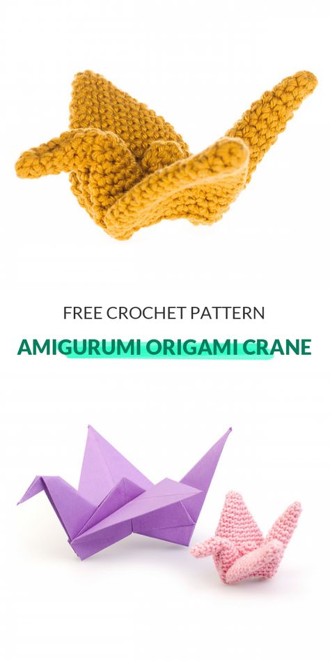 Crochet Crane Pattern, Crochet Paper Crane, Crochet Origami Crane, Origami Difficult, Origami Crochet Amigurumi Patterns, Complicated Origami, Arigami Crochet, Popular Amigurumi, Nerdy Crochet Patterns