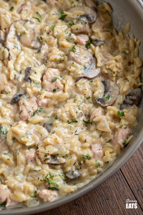 Ham And Mushroom Pasta, Mushroom Orzo, Ham Dishes, Creamy Orzo, Ham Casserole, Pasta Meals, Orzo Recipes, Diary Free, Creamy Mushrooms