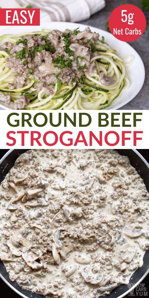 For a hearty and delicious keto friendly meal, try ground beef stroganoff. This easy hamburger meat recipe comes together quickly in one pan. One Pan Ground Beef Recipes, Hamburger Beef Stroganoff, Healthy Hamburger Meat Recipes, Hamburger Meat Recipes Easy, Healthy Hamburger, Ground Beef Stroganoff, Ground Beef Recipes Healthy, Easy Hamburger, Keto Beef Recipes