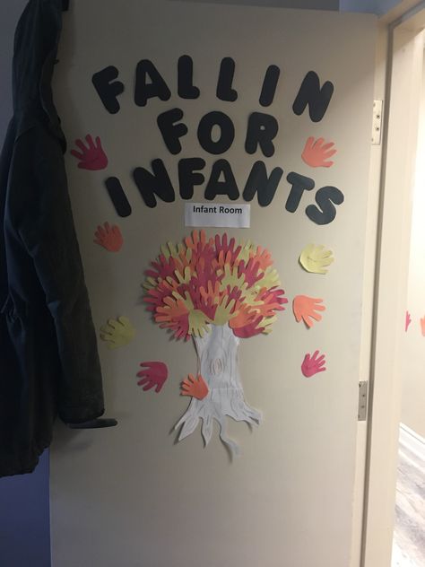 Fall Decor For Infant Classroom, Fall Infant Door Ideas, Infant Toddler Classroom Decorations, Infant Classroom Activities, Fall Door Decorations Classroom Infant, Infant Door Ideas, Fall Daycare Door Ideas, Infant Classroom Door Ideas, Infant Classroom Themes