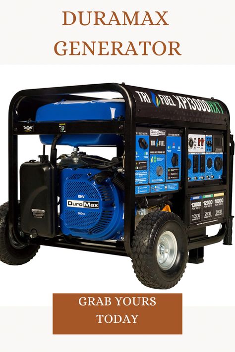 DuroMax XP13000HXT 13,000-Watt 500cc Tri Fuel Gas Propane Natural Gas Portable Generator with CO Alert (Amazon Affiliate Link) Blue Patio, Portable Generator, Fuel Gas, Propane, Amazon Affiliate, Lawn Garden, Black Blue, Fuel, Lawn