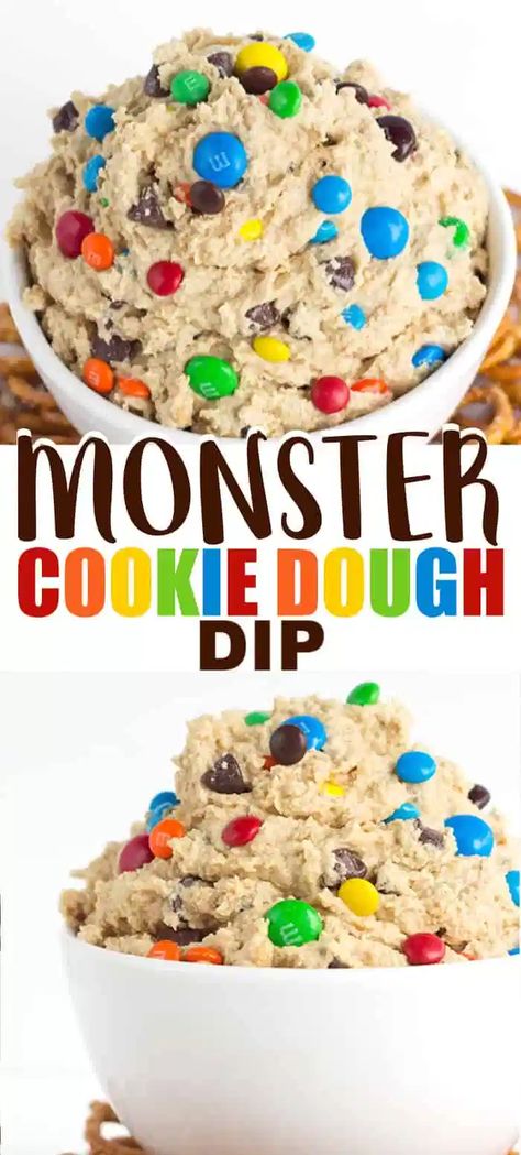 Monster Cookie Dough Dip, Cookie Dough Dip Recipe, Easy Dessert Dips, Monster Cookie Dough, Dessert Dip Recipes, Oats Chocolate, Dessert Dip, Cookie Dough Dip, Resepi Biskut