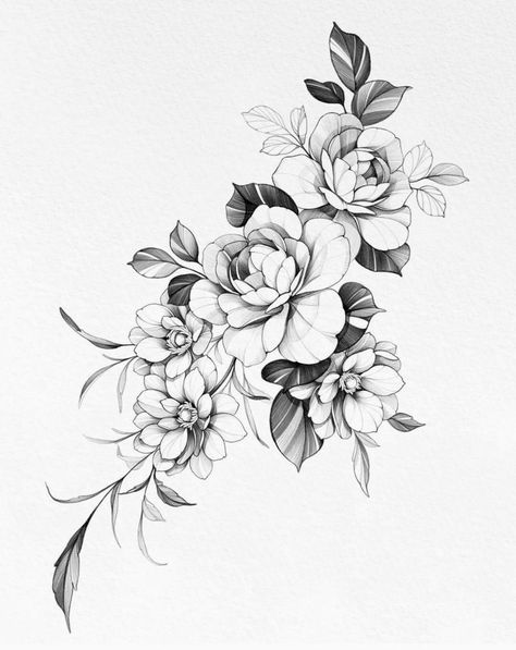 Peony Tattoo Design, Mandala Thigh Tattoo, Feminine Skull Tattoos, Floral Thigh Tattoos, Floral Sketch, Pencil Drawings Of Flowers, Flower Tattoo Drawings, Wicked Tattoos, Tattoos For Women Half Sleeve