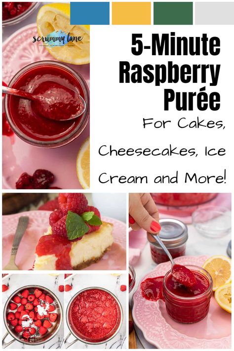 Jazz up any dessert in just 5 minutes with this super easy raspberry purée. Made with just 3 ingredients - fresh or frozen raspberries, powdered sugar and lemon juice - you'll easily impress your guests with this burst of tangy, sweet and fruity flavor. A perfect 'fancy' addition to chocolate or lemon cake, cheesecake, ice cream, waffles, pancakes, drinks and more! Lemon Cake Design, Cake Mix Recipes Lemon, Lemon Cake Mix Recipes, Dessert Fancy, Lemon Butter Cake, Easy Lemon Cake Recipe, Easy Dessert Dips, Lemon Cake Mix Recipe, Raspberry Puree