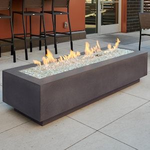 The Outdoor GreatRoom Company Cove 72-Inch Linear Propane Gas Fire Pit Table with 64-Inch Crystal Fire Burner - Natural Grey - CV-72 : BBQGuys Contemporary Fire Pit, Fire Pit Lighting, Natural Gas Fire Pit, Outdoor Fire Pit Table, Propane Fire Pit Table, Gas Fire Table, Concrete Finish, Gas Fire Pit Table, Burner Covers