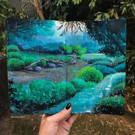 🌿🌞Tara Jane 🌙🌿 on Instagram: "Rainy day 🌧 also it was my birthday yesterday 🎉 I’ve seen some people following my tutorial for this painting and doing beautiful renditions! If you want to give it a go- find me on YouTube 🥰 #tarajaneart #sketchbookart #rainyweather #artist_dailydose #rainymood #moleskinesketchbook #moleskinejournal #moleskine_arts #sketcheveryday #sketchdrawing #gouachesketch #gouachepaintings #holbeingouache #watercolordaily #naturehippys_ #naturelovers #acrylicart #acryli Rainy Day Painting, Rainy Day Drawing, Rainy Mood, Moleskine Journal, Moleskine Sketchbook, Day Painting, Rainy Weather, Its My Birthday, My Birthday